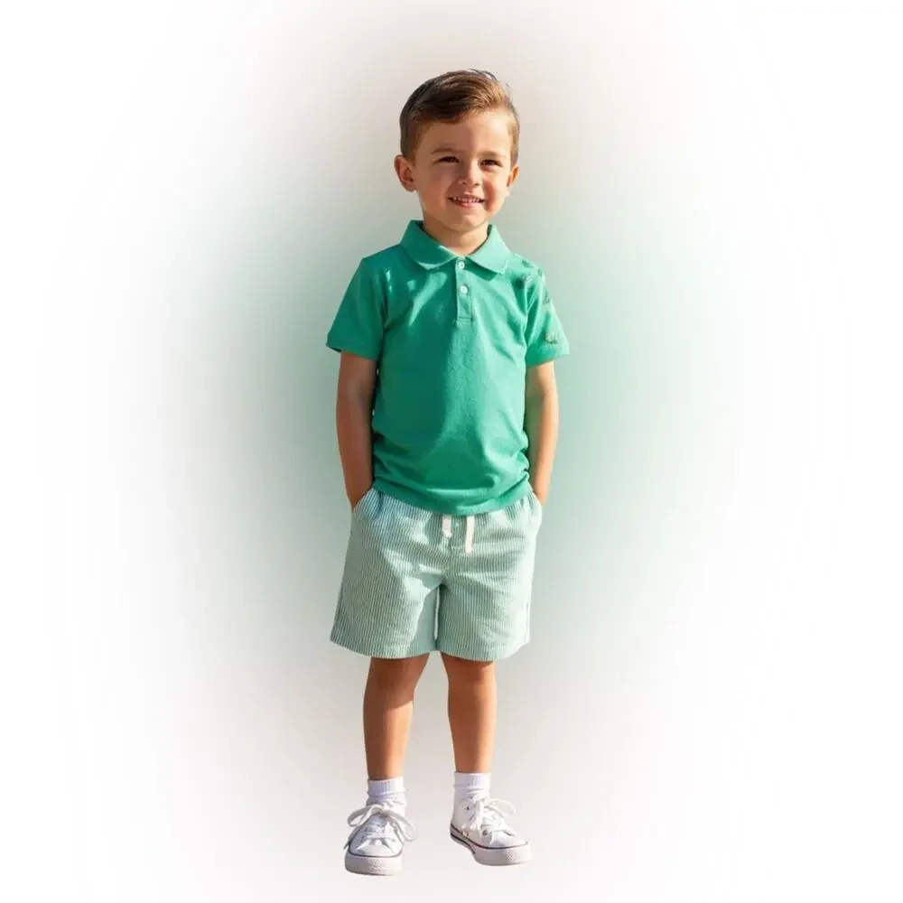 Edgehill Collection Boys' Mint Green Polo Shirt White Short Set size 6T